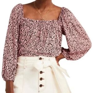 Boden Square Neck Swing Jersey Top Pink Black Floral Size US 6